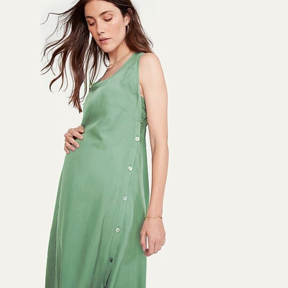 Hatch Collection maternity sage green Linnea cupro button side midi dress - Picture 2 of 8